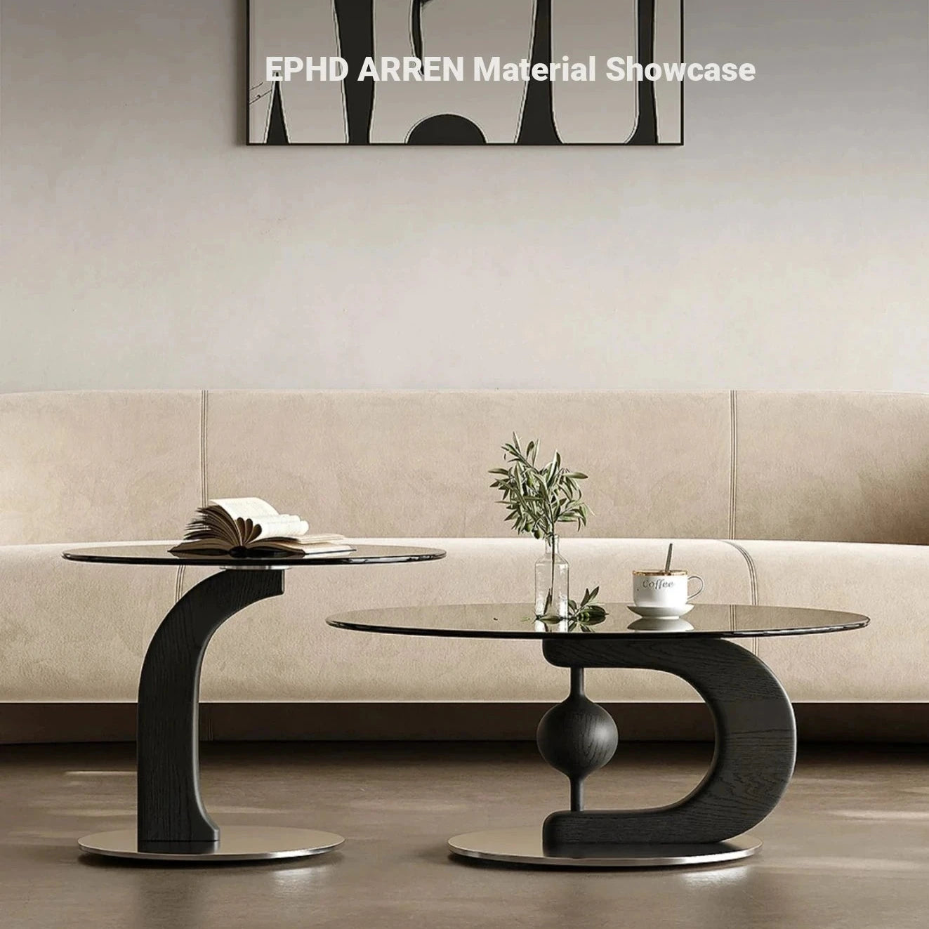 Stylish Tempered Glass Coffee Table Set with Ash Wood and Stainless Steel Base - Modern Living Room Accent Furniture fjd-4688
