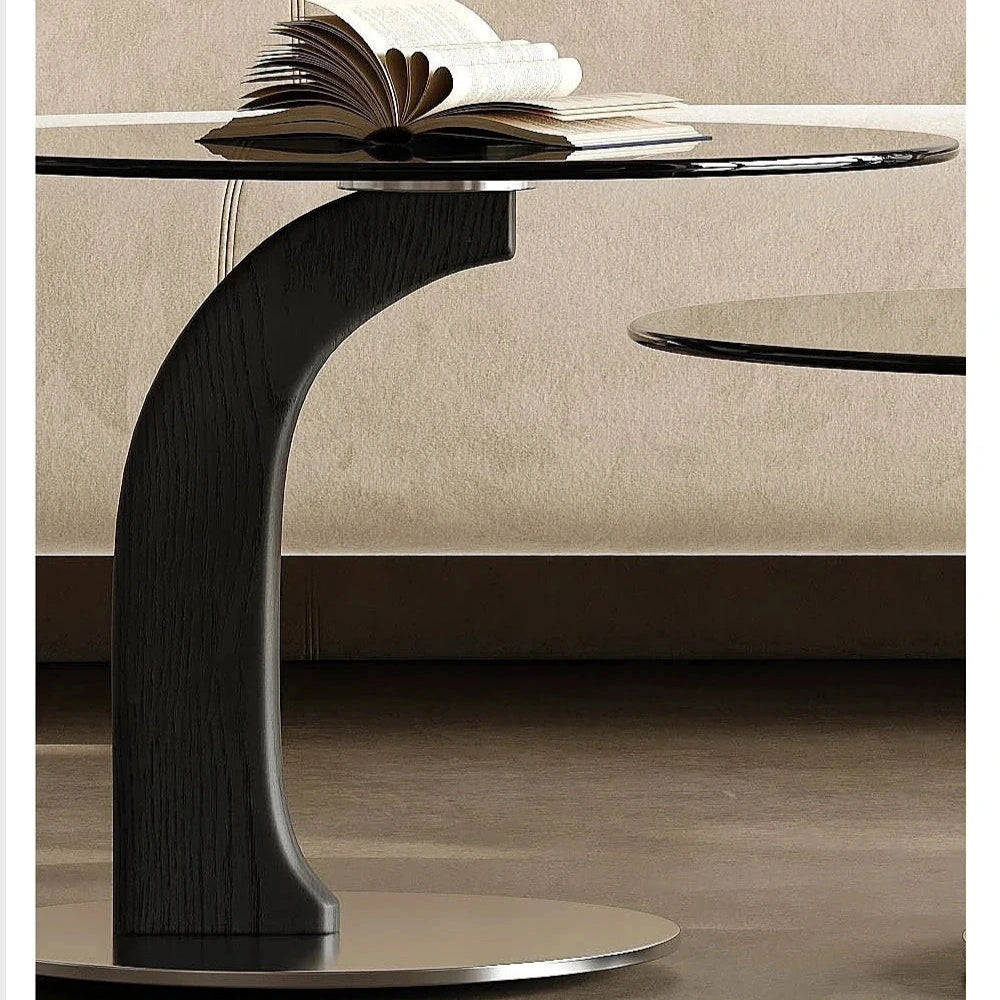 Stylish Tempered Glass Coffee Table Set with Ash Wood and Stainless Steel Base - Modern Living Room Accent Furniture fjd-4688
