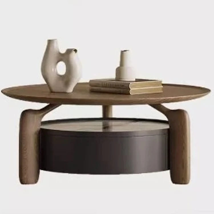Elegant Sintered Stone Coffee Table with Pine Ash Wood and Tempered Glass - Modern Living Room Furniture with Storage Drawer fjd-4689
