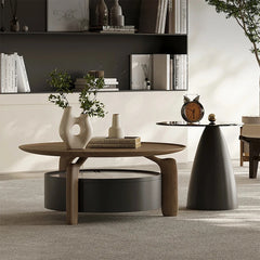 Elegant Sintered Stone Coffee Table with Pine Ash Wood and Tempered Glass - Modern Living Room Furniture with Storage Drawer fjd-4689