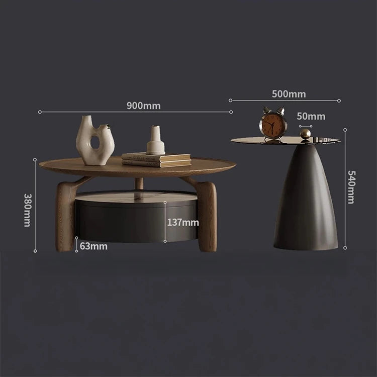 Elegant Sintered Stone Coffee Table with Pine Ash Wood and Tempered Glass - Modern Living Room Furniture with Storage Drawer fjd-4689