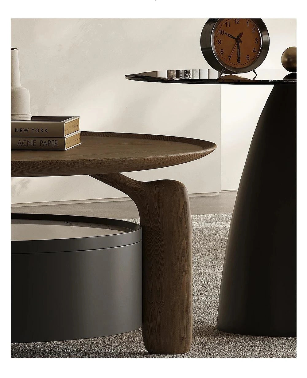 Elegant Sintered Stone Coffee Table with Pine Ash Wood and Tempered Glass - Modern Living Room Furniture with Storage Drawer fjd-4689