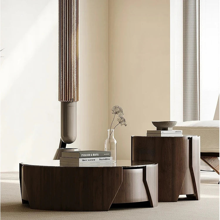 Stylish Stone Density Board Coffee Table - Modern Round Design for Your Living Room fjd-4690