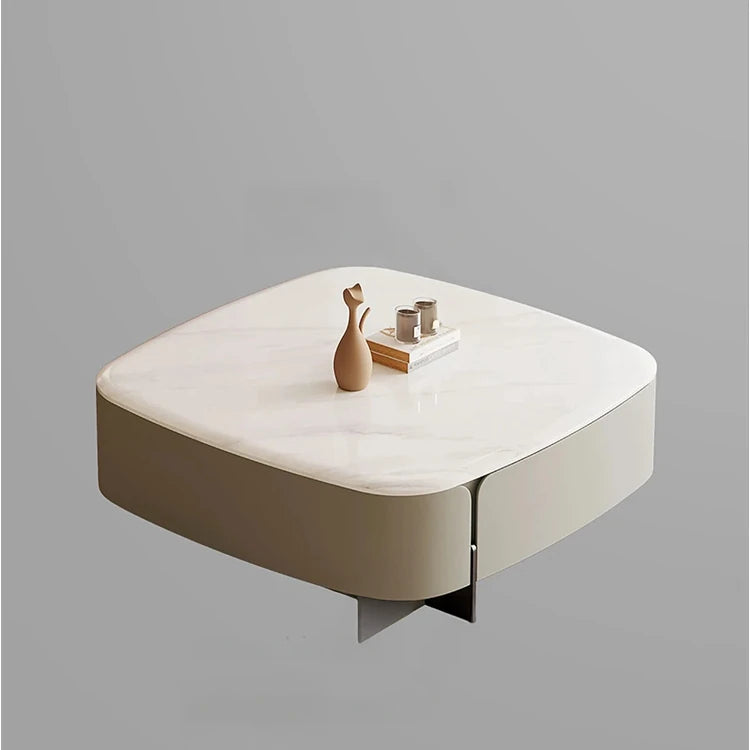 Modern Square Coffee Table in Stone Density Board with Stainless Accents - Elegant Living Room Centerpiece fjd-4691