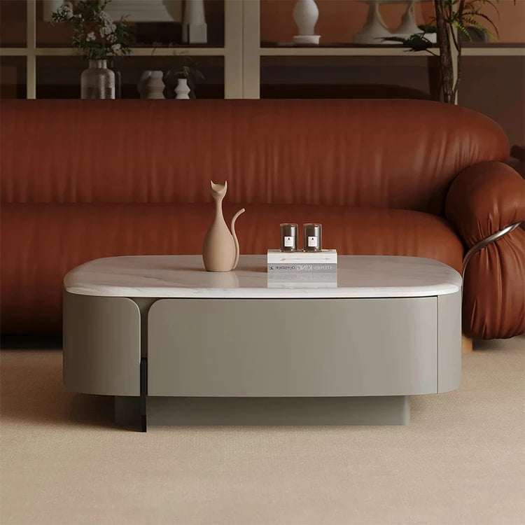 Modern Square Coffee Table in Stone Density Board with Stainless Accents - Elegant Living Room Centerpiece fjd-4691