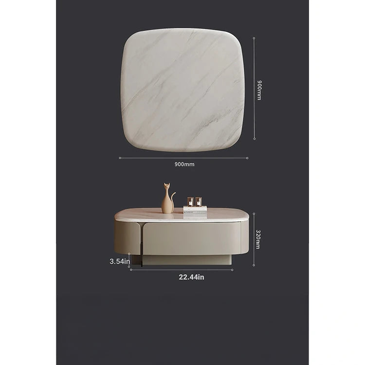 Modern Square Coffee Table in Stone Density Board with Stainless Accents - Elegant Living Room Centerpiece fjd-4691