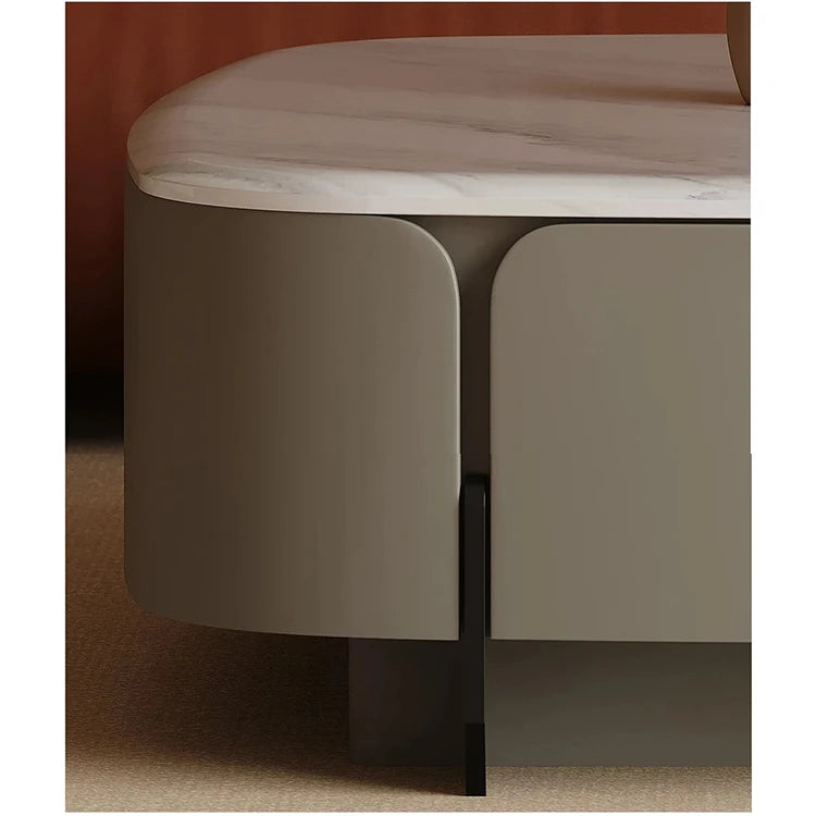 Modern Square Coffee Table in Stone Density Board with Stainless Accents - Elegant Living Room Centerpiece fjd-4691