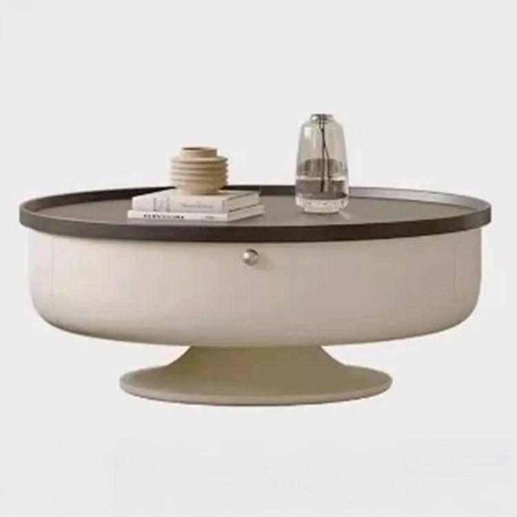 Stylish Round Coffee Table with Storage - Modern Pine and Stainless Steel Design for Living Room Elegance fjd-4692