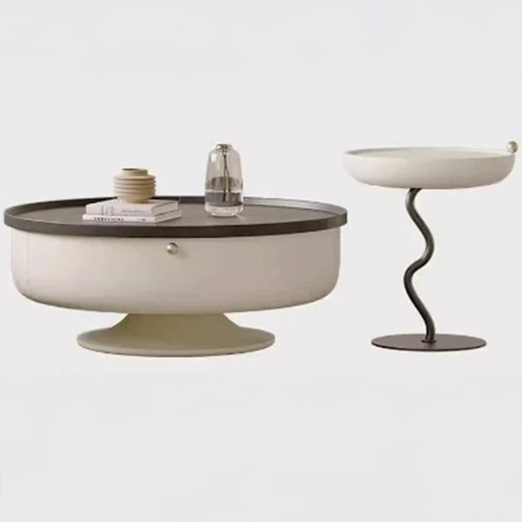 Stylish Round Coffee Table with Storage - Modern Pine and Stainless Steel Design for Living Room Elegance fjd-4692