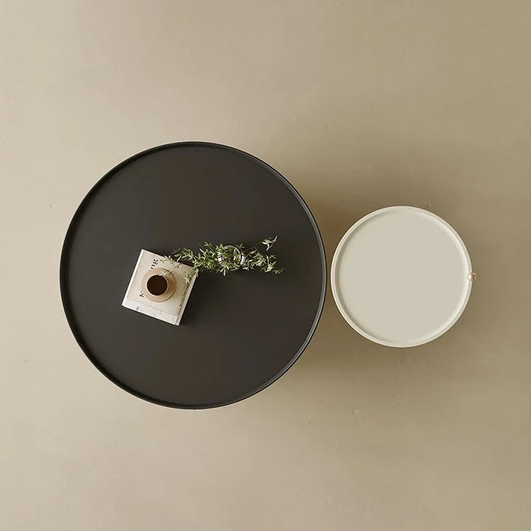 Stylish Round Coffee Table with Storage - Modern Pine and Stainless Steel Design for Living Room Elegance fjd-4692