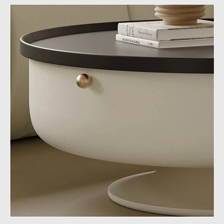 Stylish Round Coffee Table with Storage - Modern Pine and Stainless Steel Design for Living Room Elegance fjd-4692