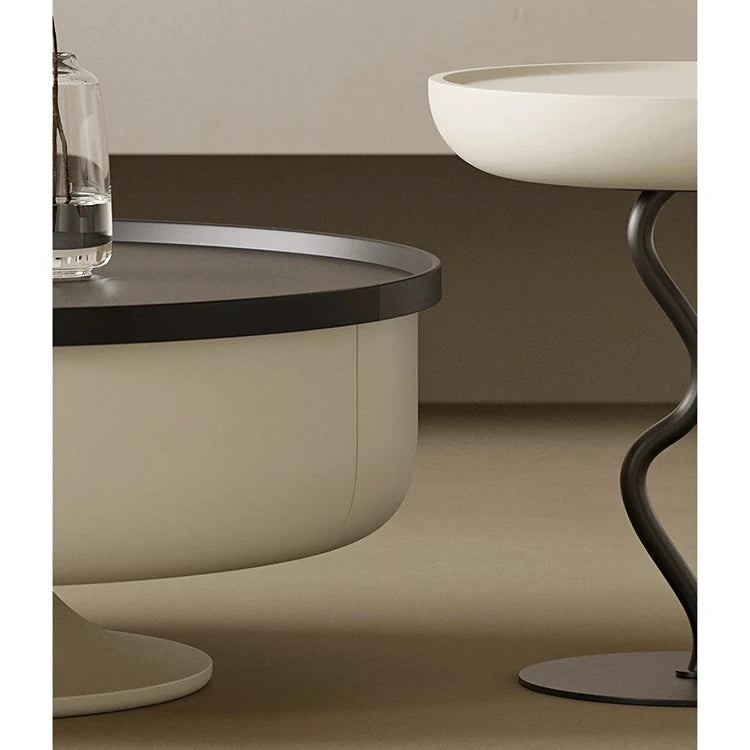 Stylish Round Coffee Table with Storage - Modern Pine and Stainless Steel Design for Living Room Elegance fjd-4692
