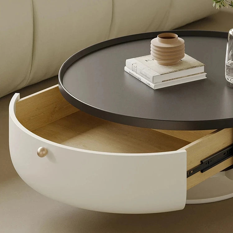 Stylish Round Coffee Table with Storage - Modern Pine and Stainless Steel Design for Living Room Elegance fjd-4692