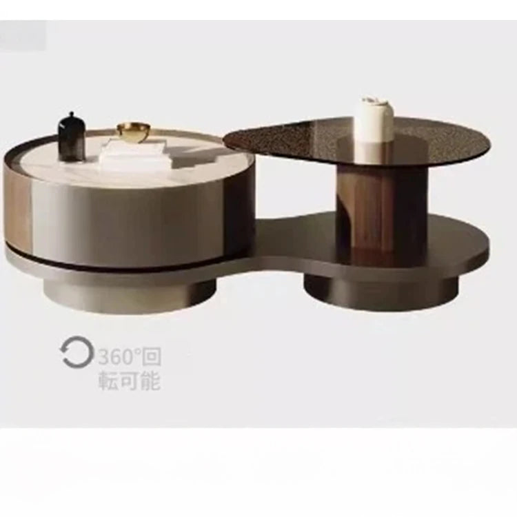 Modern Sintered Stone Coffee Table with Unique Design - Stylish Glass Top & Elegant Base fjd-4693