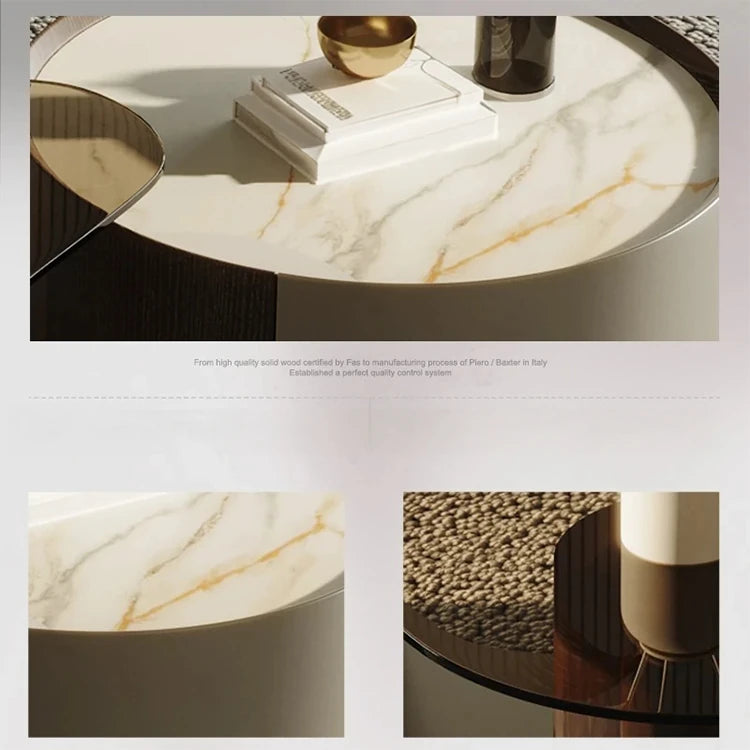 Modern Sintered Stone Coffee Table with Unique Design - Stylish Glass Top & Elegant Base fjd-4693