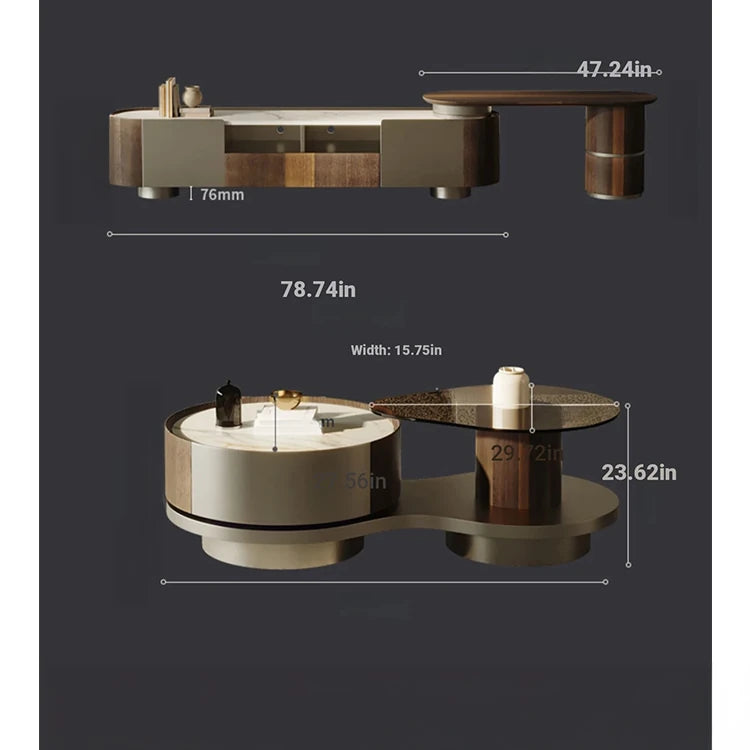 Modern Sintered Stone Coffee Table with Unique Design - Stylish Glass Top & Elegant Base fjd-4693