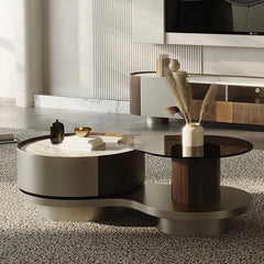Modern Sintered Stone Coffee Table with Unique Design - Stylish Glass Top & Elegant Base fjd-4693