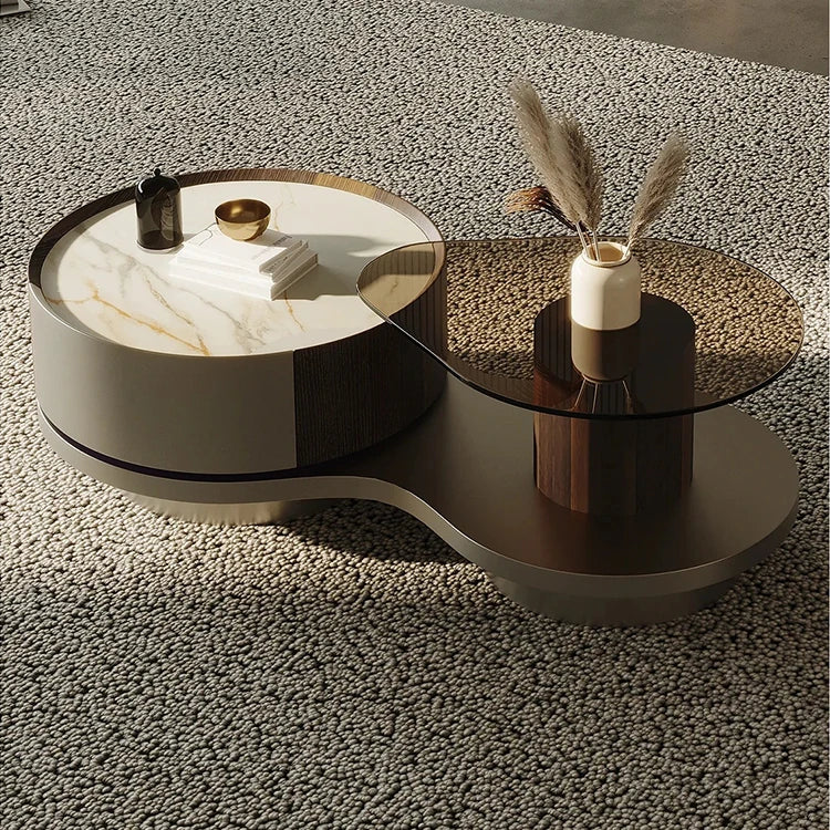 Modern Sintered Stone Coffee Table with Unique Design - Stylish Glass Top & Elegant Base fjd-4693