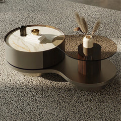 Modern Sintered Stone Coffee Table with Unique Design - Stylish Glass Top & Elegant Base fjd-4693