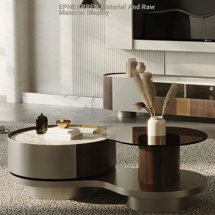 Modern Sintered Stone Coffee Table with Unique Design - Stylish Glass Top & Elegant Base fjd-4693