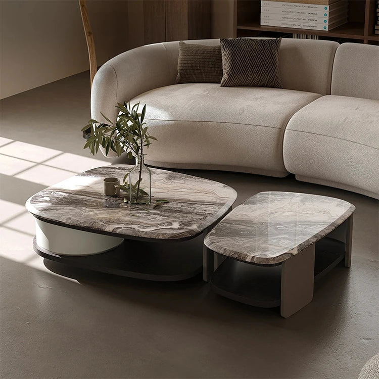 Elegant Marble Coffee Table Set | Modern Density Board & Stainless Steel Design | Stylish Living Room Centerpiece fjd-4694