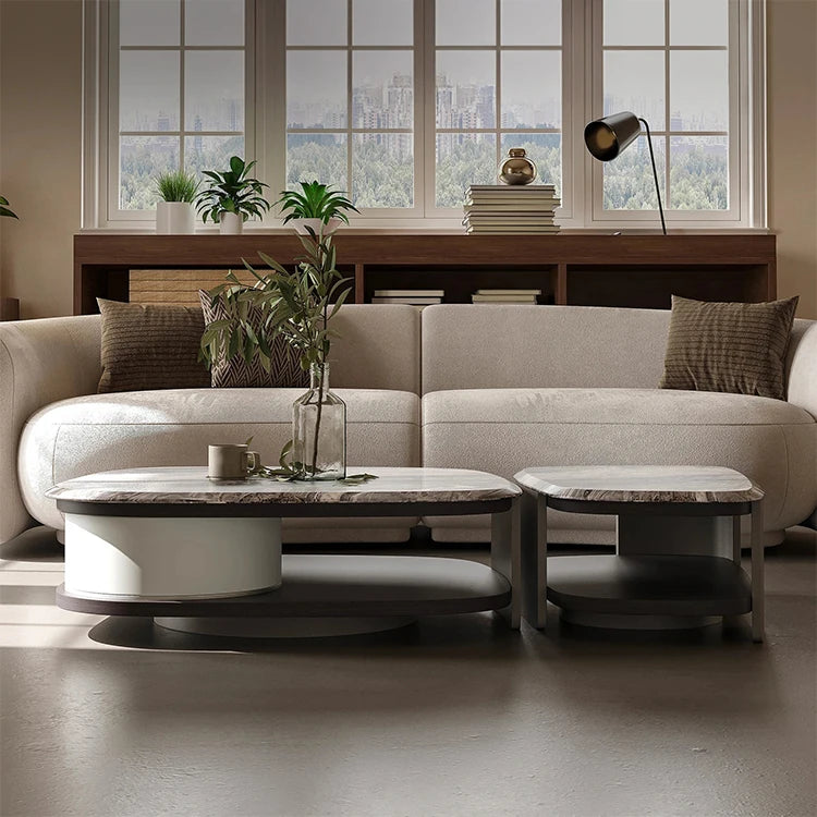 Elegant Marble Coffee Table Set | Modern Density Board & Stainless Steel Design | Stylish Living Room Centerpiece fjd-4694