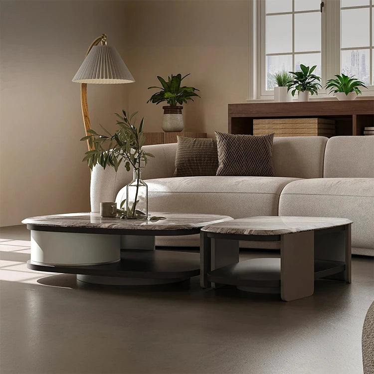 Elegant Marble Coffee Table Set | Modern Density Board & Stainless Steel Design | Stylish Living Room Centerpiece fjd-4694