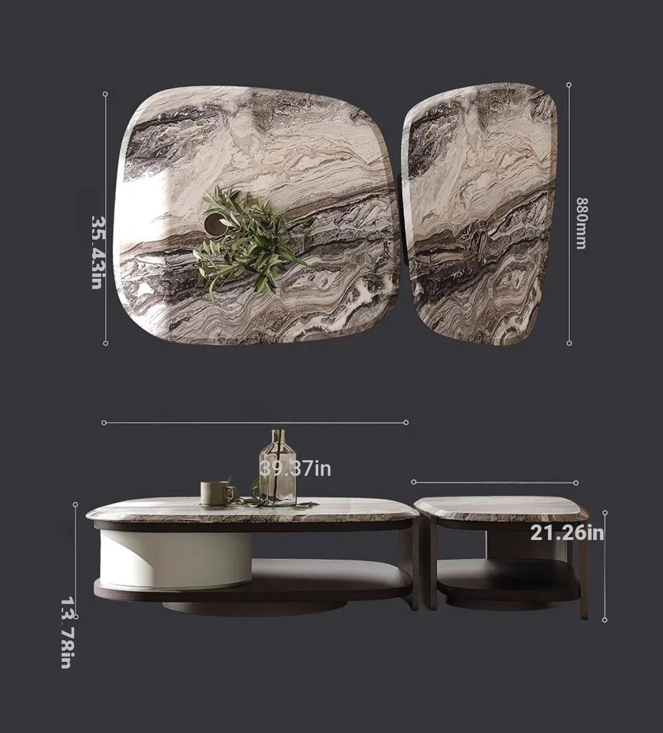 Elegant Marble Coffee Table Set | Modern Density Board & Stainless Steel Design | Stylish Living Room Centerpiece fjd-4694