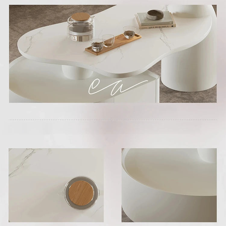 Sleek Modern Sintered Stone Pine Coffee Table with Unique Design and Storage Solutions for Contemporary Living Spaces fjd-4695