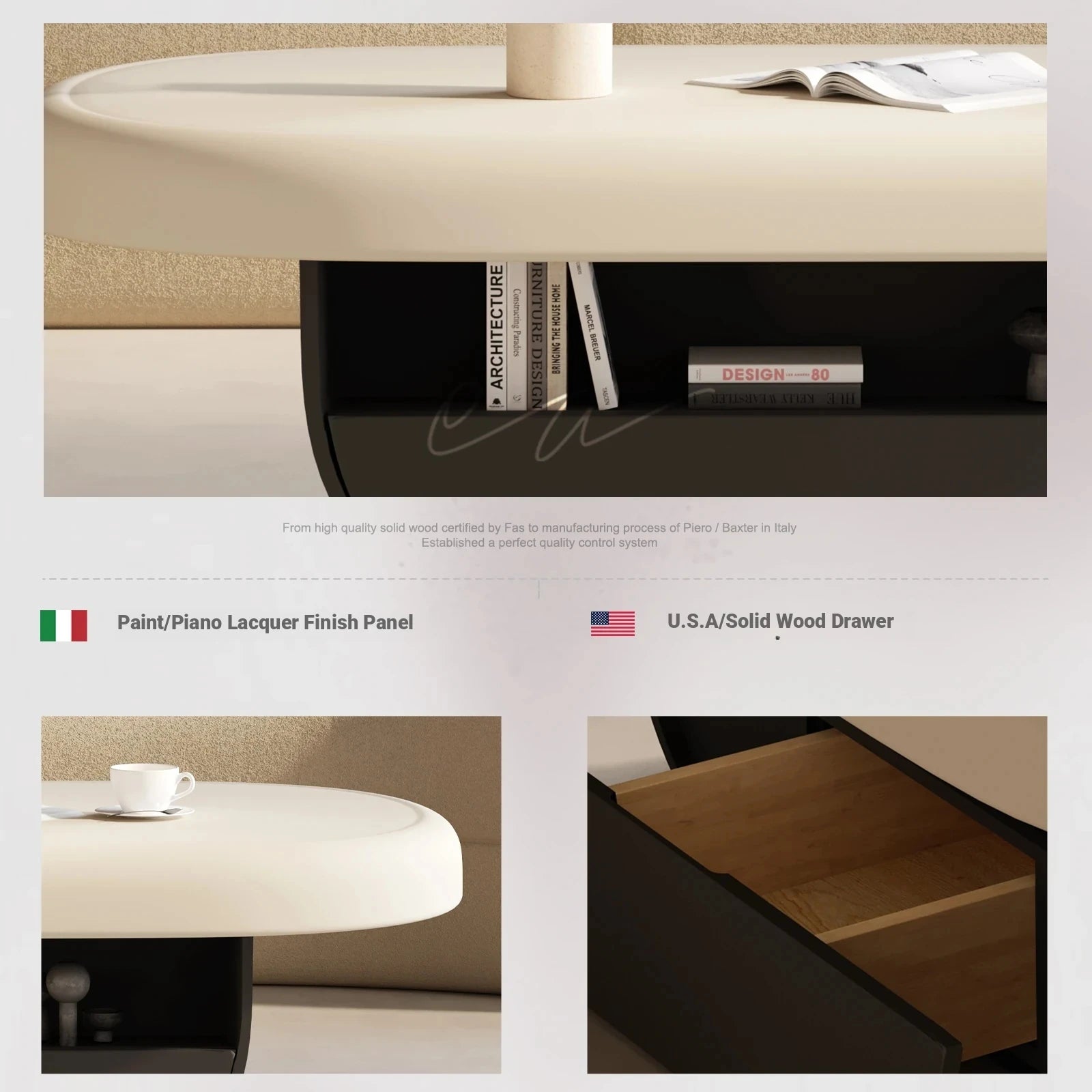 Modern Density Board Coffee Table with Solid Wood Base - Stylish Minimalist Design for Living Room fjd-4696