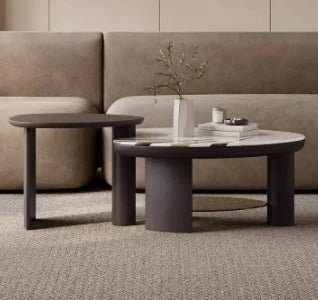 Elegant Stone and Tempered Glass Coffee Table – Modern Design for Stylish Living Rooms fjd-4697