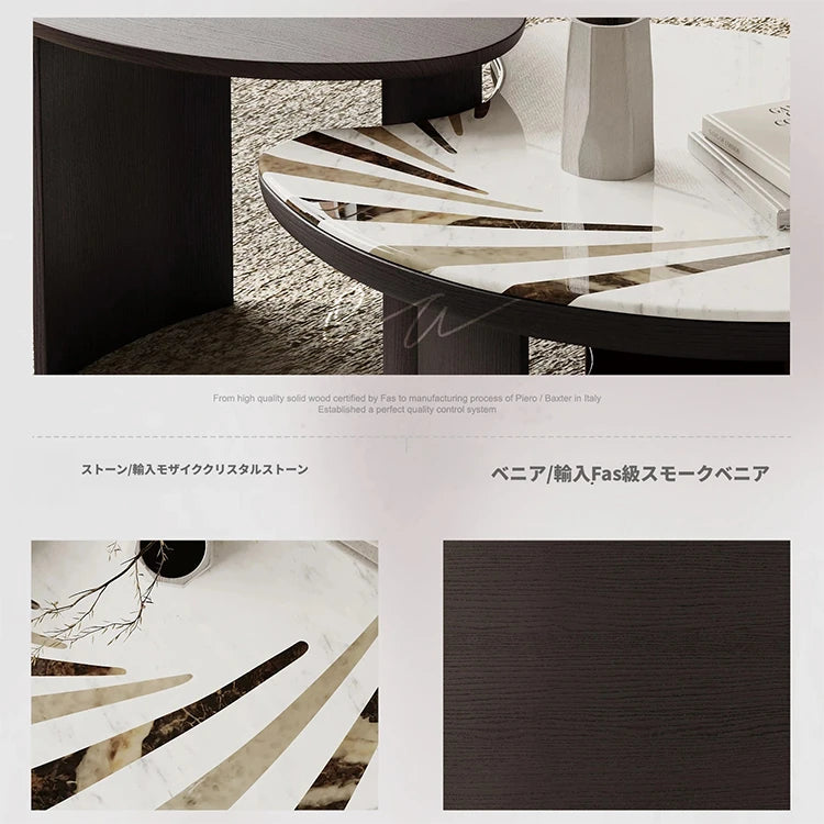 Elegant Stone and Tempered Glass Coffee Table – Modern Design for Stylish Living Rooms fjd-4697