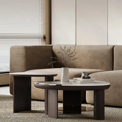 Elegant Stone and Tempered Glass Coffee Table – Modern Design for Stylish Living Rooms fjd-4697