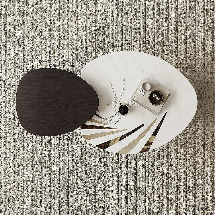 Elegant Stone and Tempered Glass Coffee Table – Modern Design for Stylish Living Rooms fjd-4697