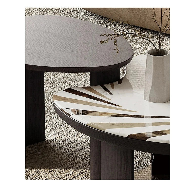 Elegant Stone and Tempered Glass Coffee Table – Modern Design for Stylish Living Rooms fjd-4697