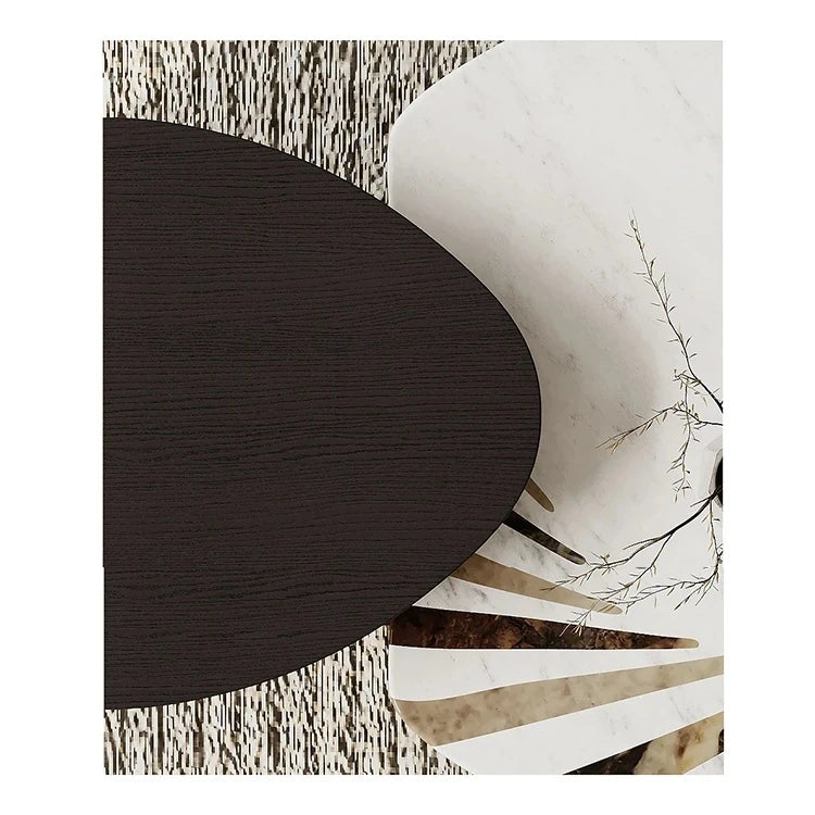 Elegant Stone and Tempered Glass Coffee Table – Modern Design for Stylish Living Rooms fjd-4697