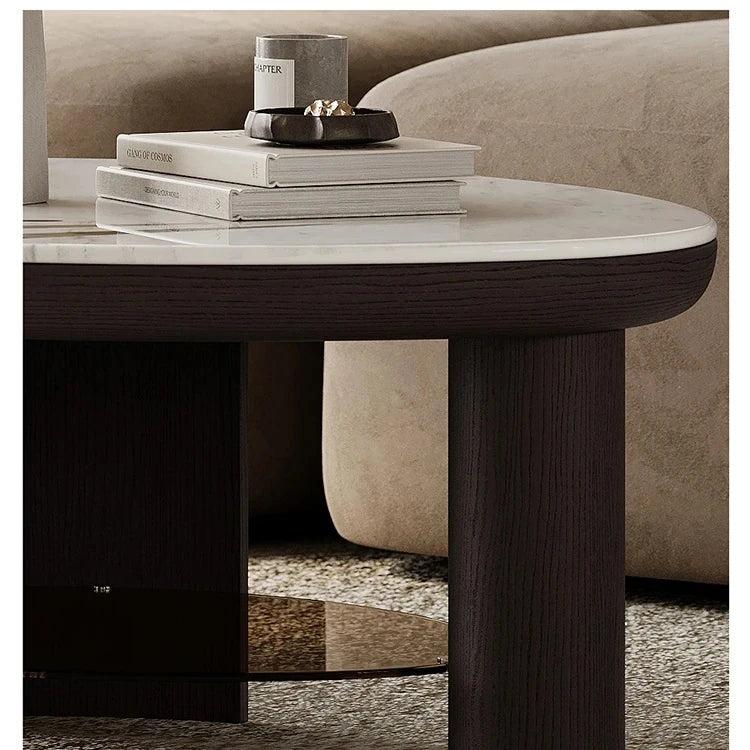 Elegant Stone and Tempered Glass Coffee Table – Modern Design for Stylish Living Rooms fjd-4697
