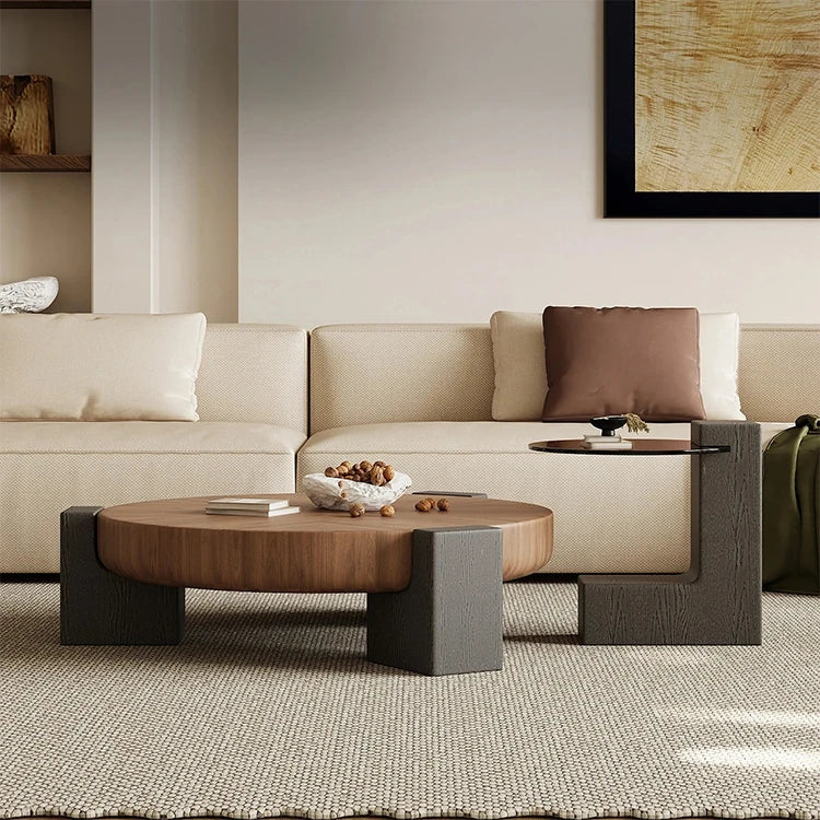 Stylish Ash Wood Coffee Table with Tempered Glass Top – Modern Centerpiece for Living Room fjd-4699