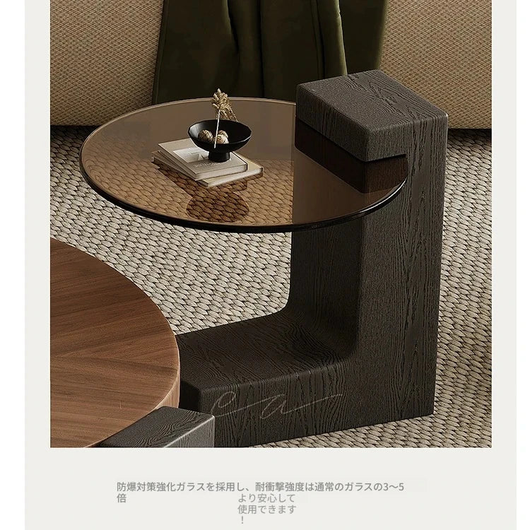 Stylish Ash Wood Coffee Table with Tempered Glass Top – Modern Centerpiece for Living Room fjd-4699