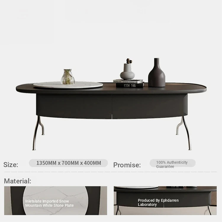 Modern Sintered Stone Coffee Table with Stainless Steel Base - Stylish Oval Design for Living Room fjd-4703