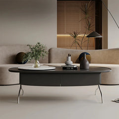 Modern Sintered Stone Coffee Table with Stainless Steel Base - Stylish Oval Design for Living Room fjd-4703