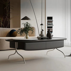 Modern Sintered Stone Coffee Table with Stainless Steel Base - Stylish Oval Design for Living Room fjd-4703