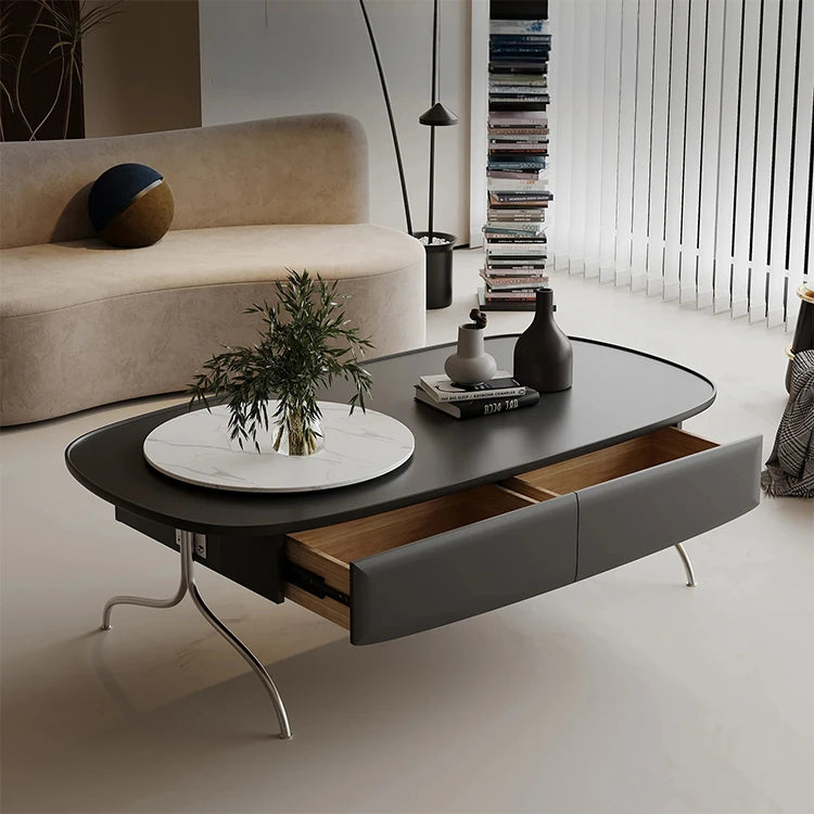 Modern Sintered Stone Coffee Table with Stainless Steel Base - Stylish Oval Design for Living Room fjd-4703