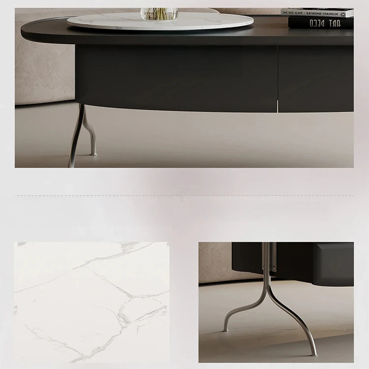 Modern Sintered Stone Coffee Table with Stainless Steel Base - Stylish Oval Design for Living Room fjd-4703