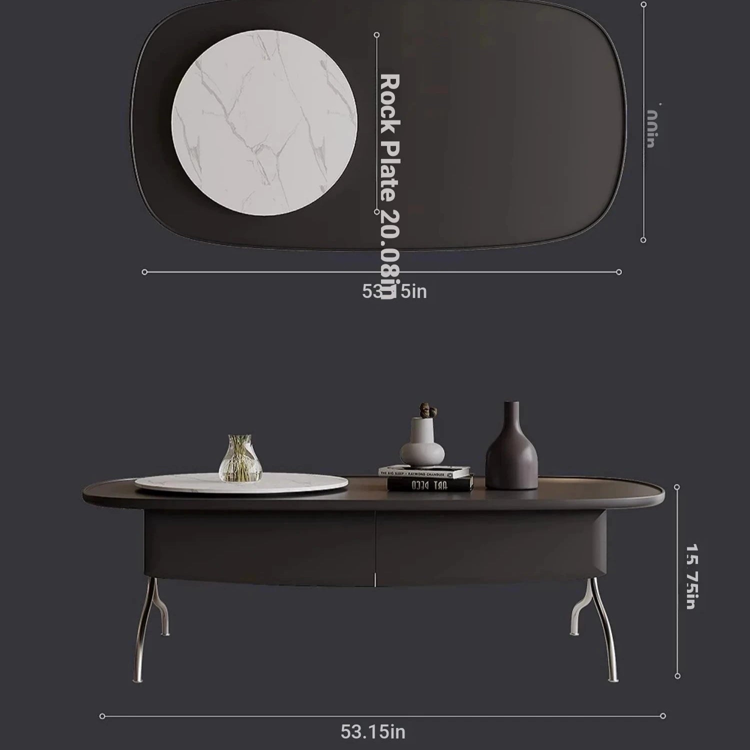 Modern Sintered Stone Coffee Table with Stainless Steel Base - Stylish Oval Design for Living Room fjd-4703