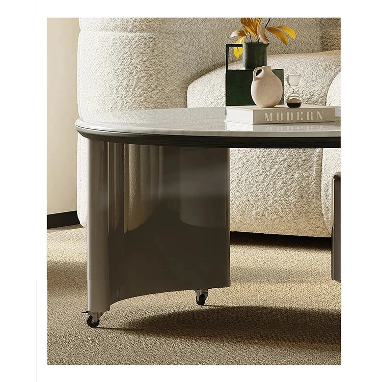 Modern Stone and Tempered Glass Coffee Table with Pine Density Board – Stylish Living Room Centerpiece fjd-4704