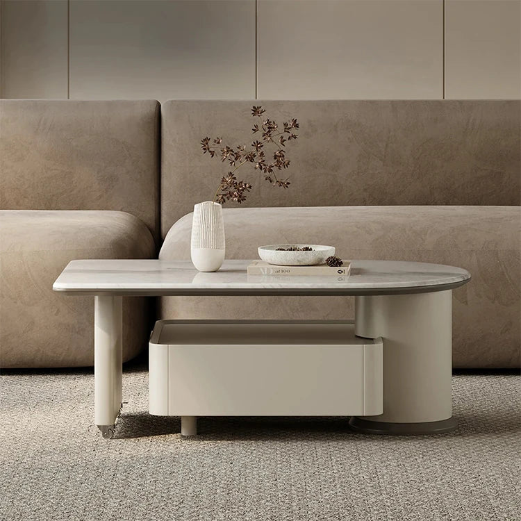 Stylish Stone Density Board Coffee Table with Storage - Modern Oval Design for Living Room fjd-4705