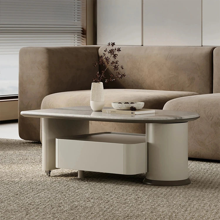 Stylish Stone Density Board Coffee Table with Storage - Modern Oval Design for Living Room fjd-4705