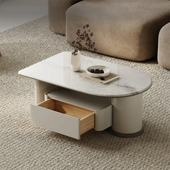 Stylish Stone Density Board Coffee Table with Storage - Modern Oval Design for Living Room fjd-4705
