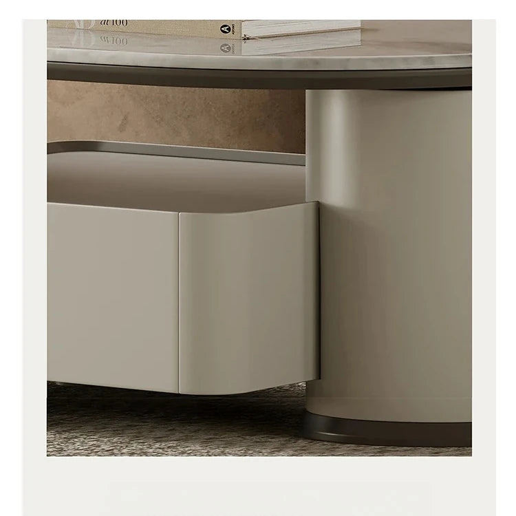 Stylish Stone Density Board Coffee Table with Storage - Modern Oval Design for Living Room fjd-4705